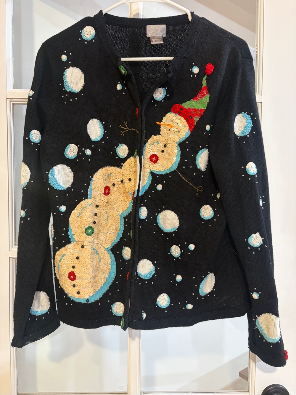 Vintage Berek Snowman Christmas Sweater Cardigan  ~ Women’s Large